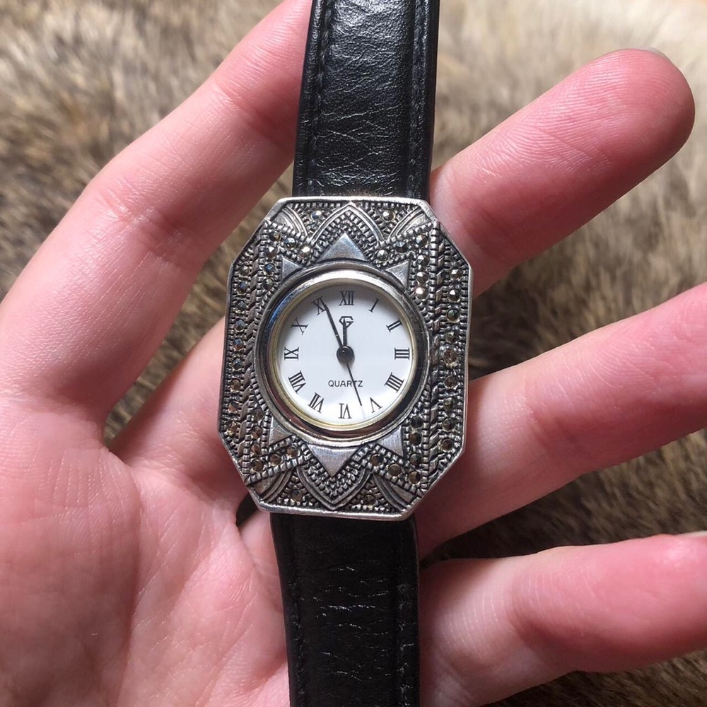 Vintage sterling silver marcasite art deco watch